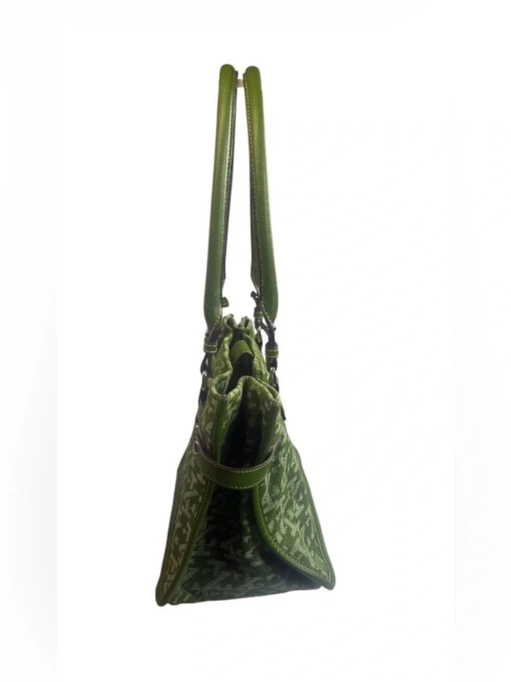 Vintage Izod Monogram Canvas and Leather Trim Green Hobo/Satchel Bag.